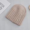 Rabbit Fur Pullover Knitted Hat Women Autumn and Winter Warm Wool Hat Fashion Pearl Headgear Outdoor