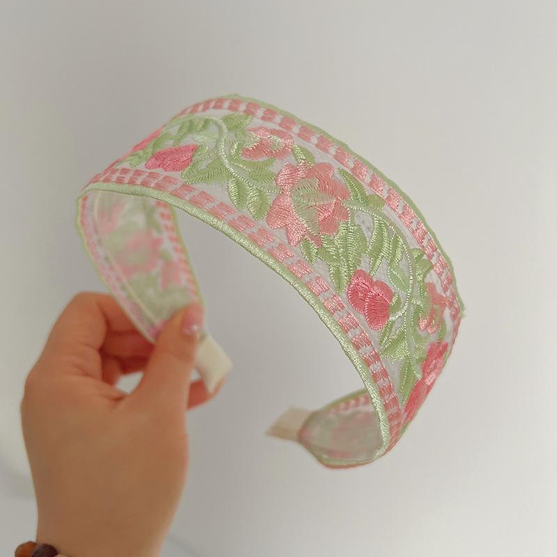 Nuovo Stile Etnico Boemo Cotone e Lino Ricamo Floreale a Quadri Fascia per Capelli Fermagli Fascia Accessori per Capelli