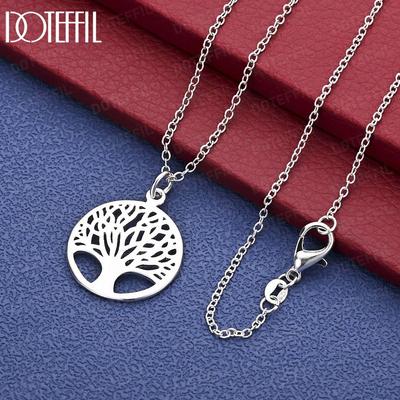 Collana con Ciondolo Rotondo Albero in Argento Sterling 925 Gioielli di Moda