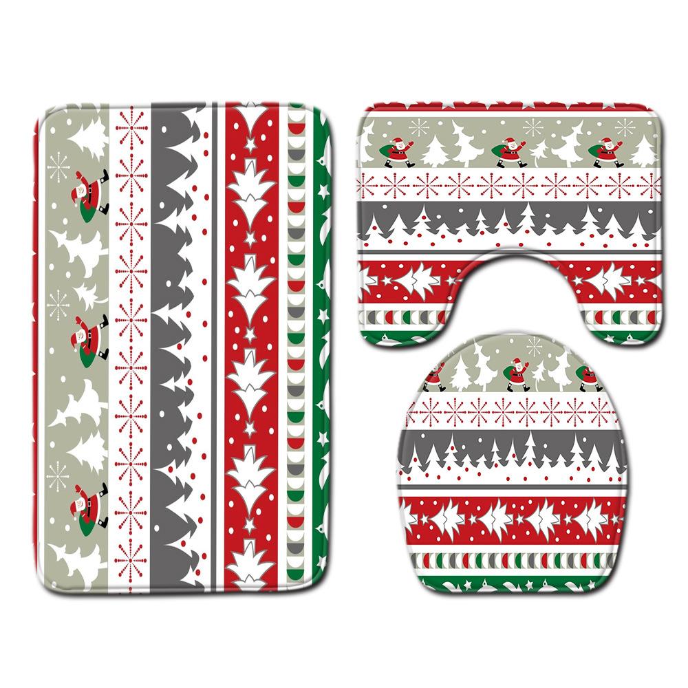 3D Digital Printing Christmas Waterproof Shower Curtain Four-Piece Bathroom Non-Slip Door Mat Toilet Absorbent Floor Mat Carpet