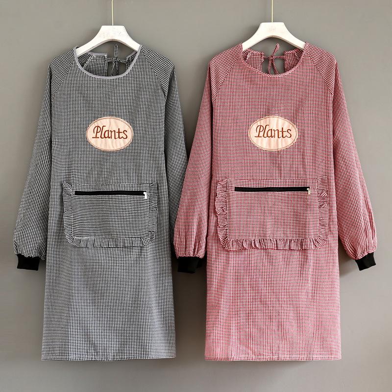 Korean Style Long Sleeve Oil-Proof Cotton Apron for Women and Men – Cute and Fashionable Kitchen Smock for Summer