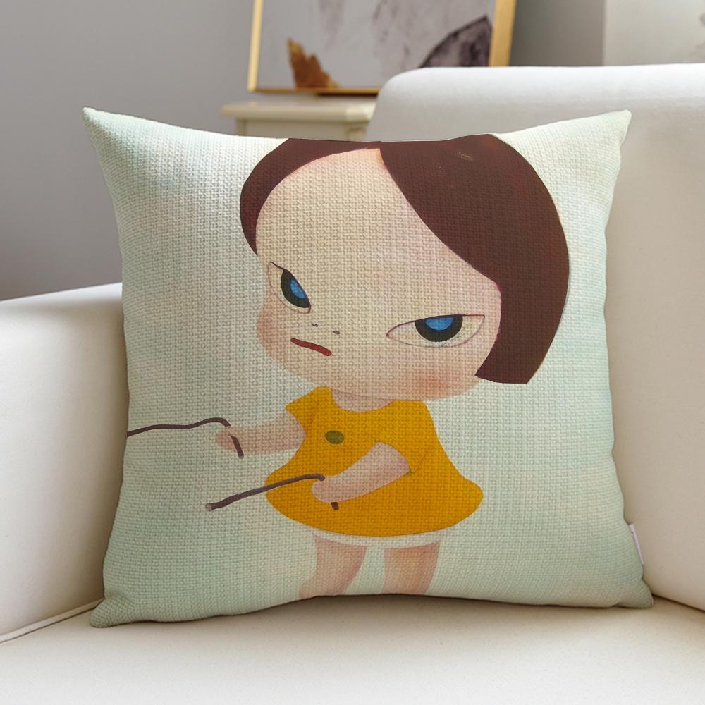 

Artistic YYoshitomo NaraS Cushion Cover Breathable and skinfriendly linen pillowcase square removable and washable cushion 30X30cm
