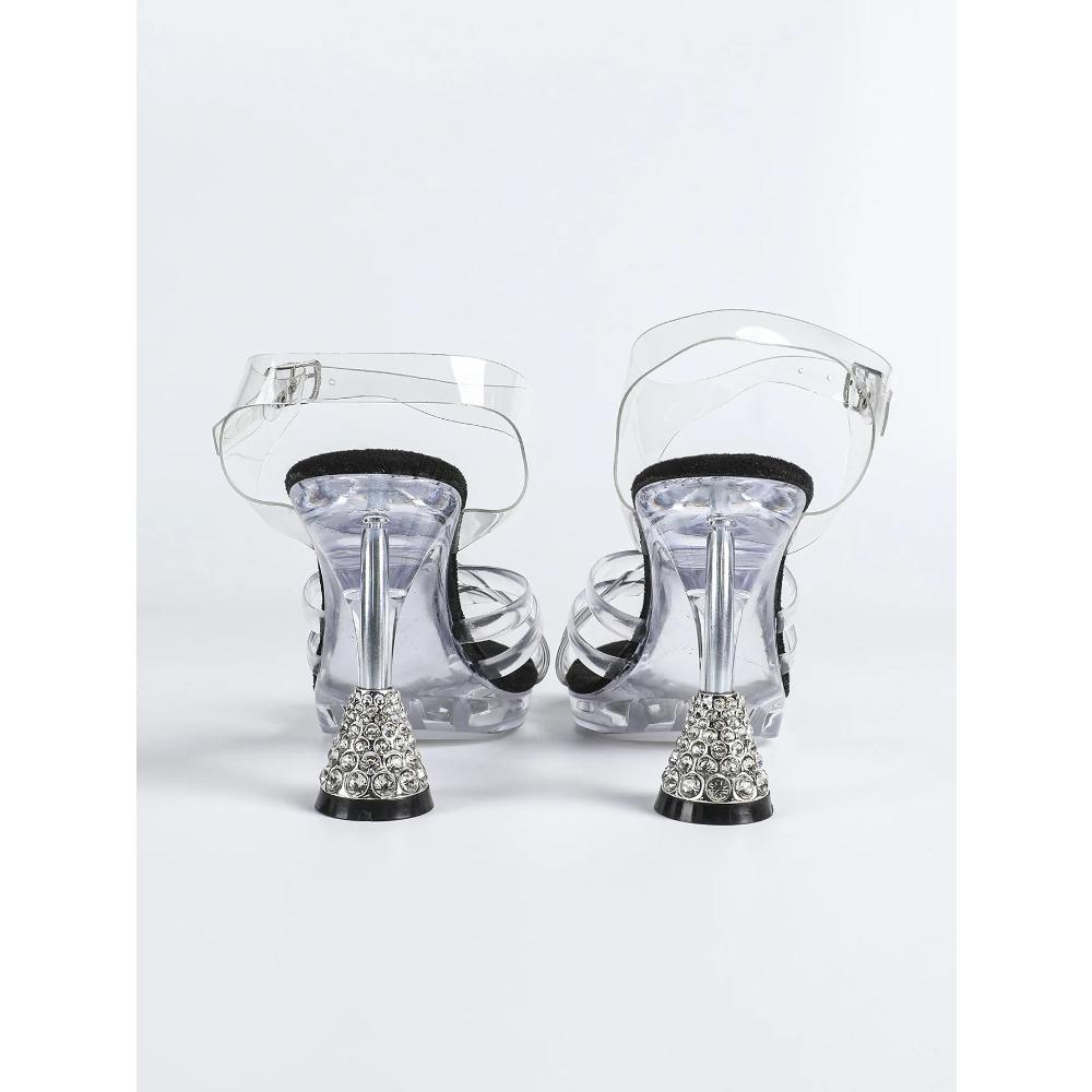 MCLUBGIRL  British Style Square Head Sandals, New Daily Transparent Rhinestone Low-heeled Sandals In Summer 2026  LFD-1008-4