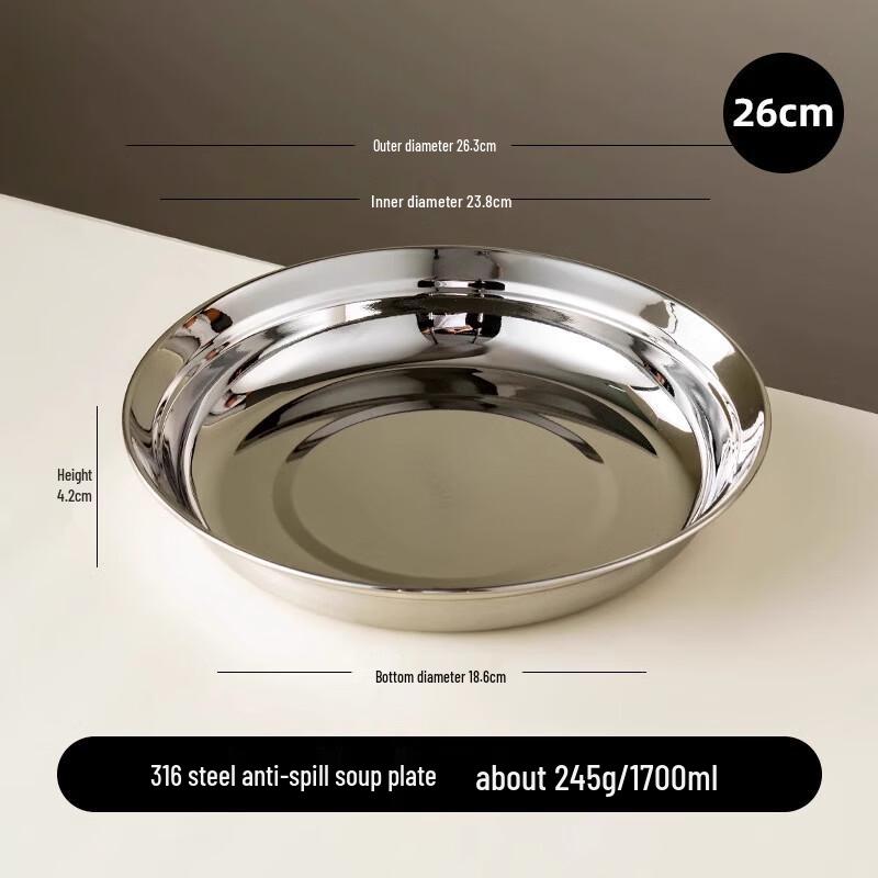 ZISIZ 316 Food Grade Stainless Steel Round Serving Plate