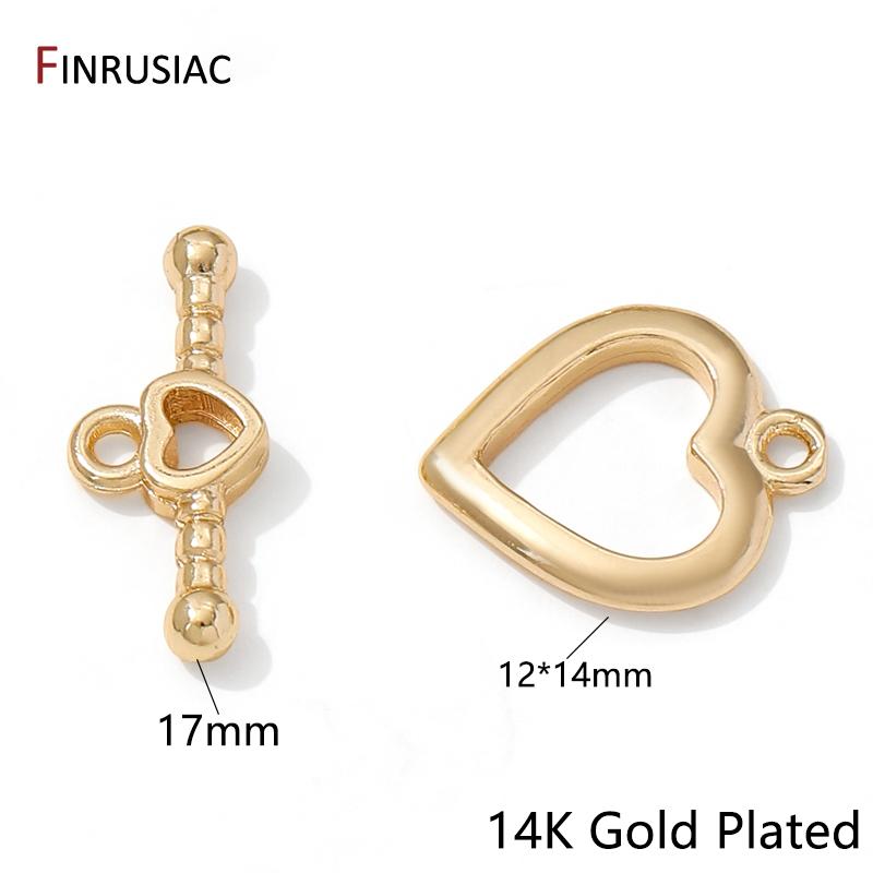 14/18K Gold Plated Brass Heart Shape OT Clasps Connector,Toggle End Clasps Hooks For DIY Jewelry Making Accessories