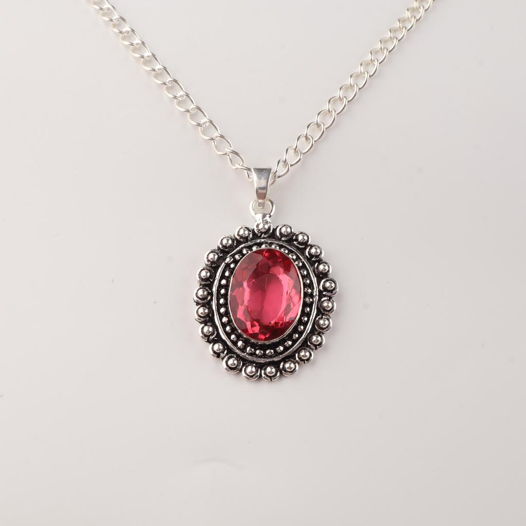 Pink Tourmaline Gemstone 925 Sterling Silver Handmade Elegant Pearl Pendant 1.6" For New Year VPP-3-1