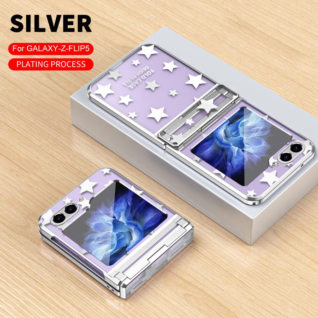 For Samsung Galaxy Z Flip 5 4 3 Case Electroplating Transparent Starry Sky Flat Hinge Full Wrap Drop Cover For Flip5 Flip4 Flip3