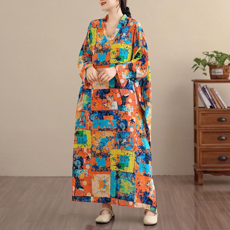 DIMANAF Women Plus Size Spring Summer Long Dress Loose Basic Vintage Oversize Long Sleeve Maxi Floral New 2026
