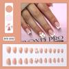 24Pcs Pink Leopard Print French Tips False Nails Short Square Head 3D Black Bowknot Fake Nails Acrylic Full Cover Press On Nails