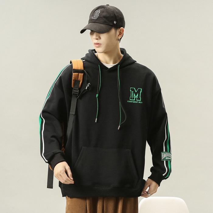 Осенний свитер с капюшоном мужской свободного кроя большого размера модный топ с принтом — фото 8