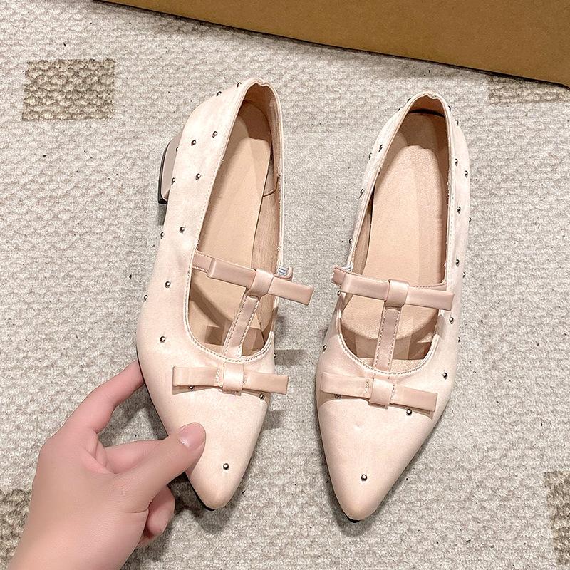 French Inner Heightening Thick Heel High Heels Satin Mary Jane Women's Shoes 2025 New Spring and Summer Pointed Not Tired Feet Single Shoes