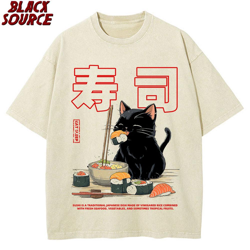 

T Retro Sushi Back Print Japanese Food TShirts Women Cute Funny Graphic Tees Oversized Streetwear Clothes Unisex Fashion Top S