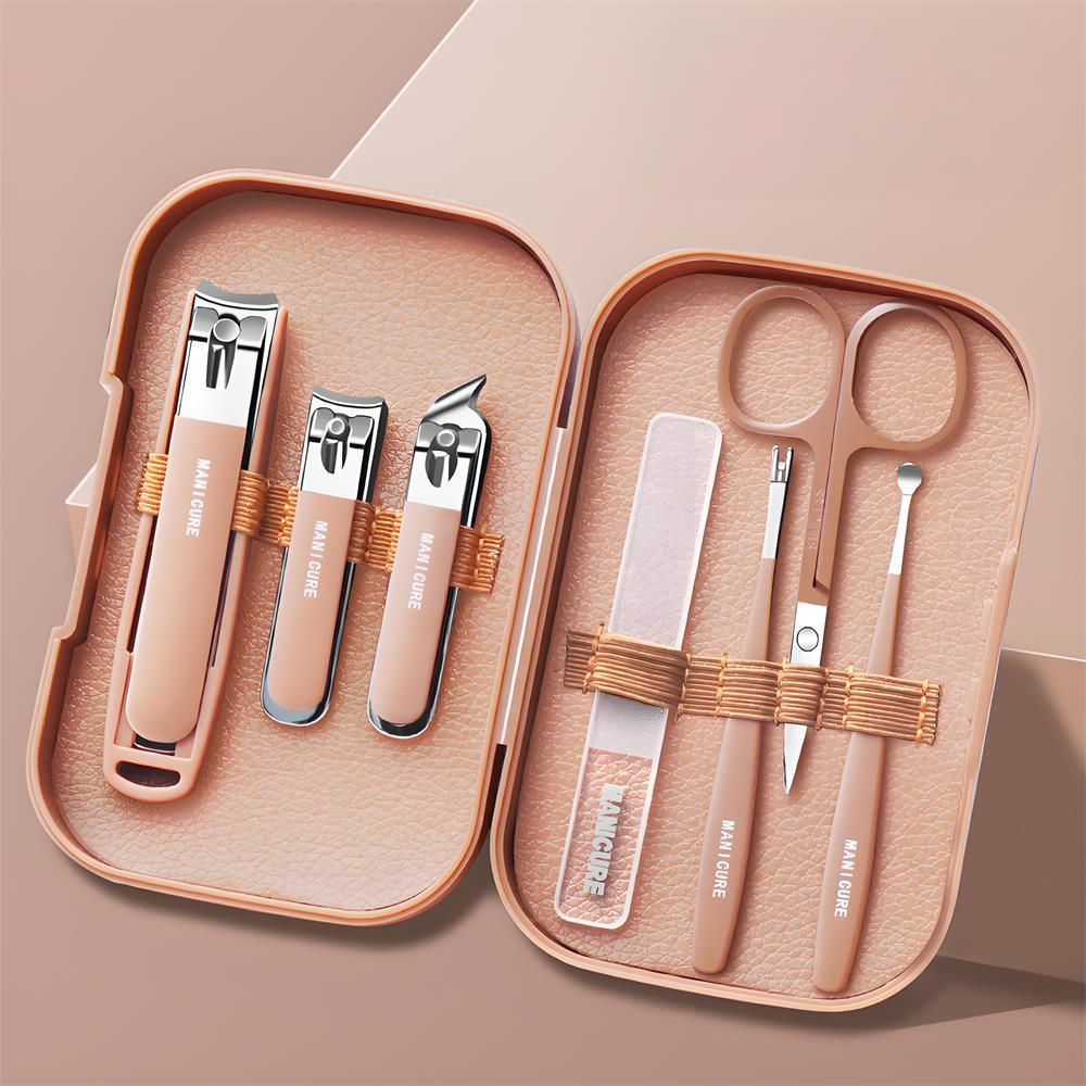 Splash-Proof Nail Clipper Set with Leather Case & Cuticle Pusher - Unisex Manicure Tools