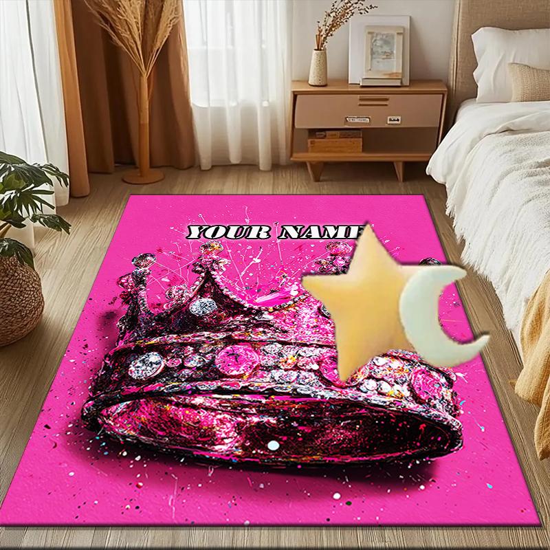 1PC Custom Name Royal Crown Theme Floor Mat Ideal for Living Room, Game Rooms, Office, Bedroom Floor Mat Playful Design