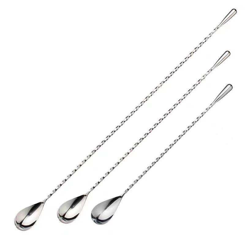 304 Stainless Steel 30cm Bar Spoon with Teardrop Handle and Three-Pronged End for Cocktails