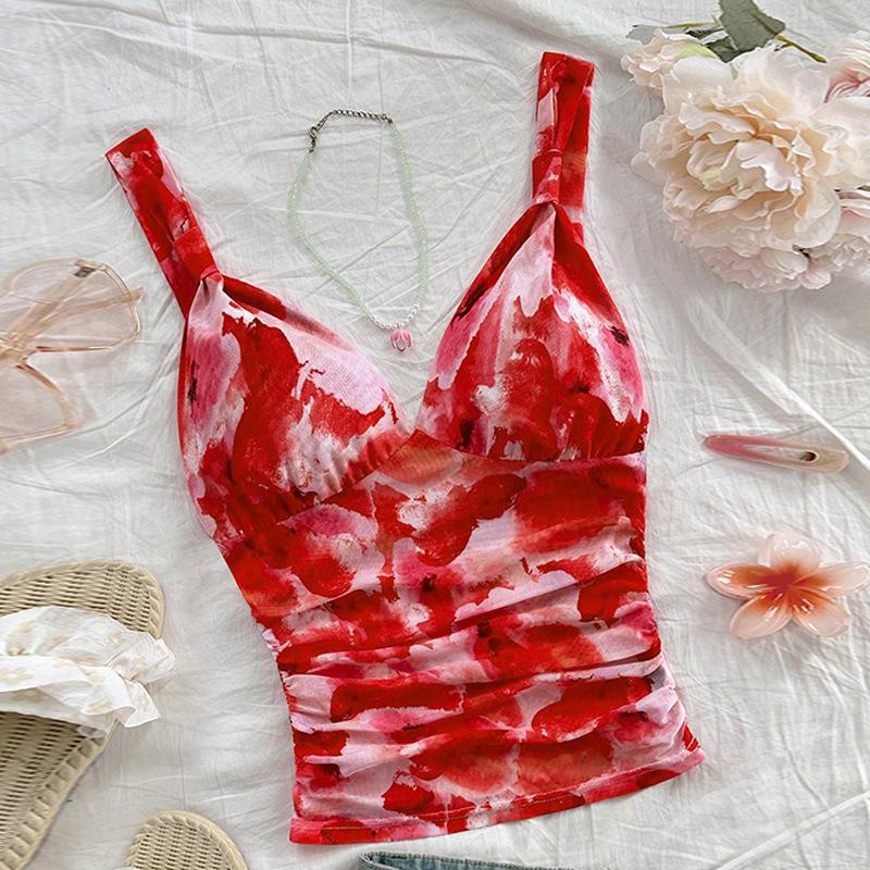 

2025 Лето Женский Сексуальный Пляжный Топ-Майка через Границу Medium красный