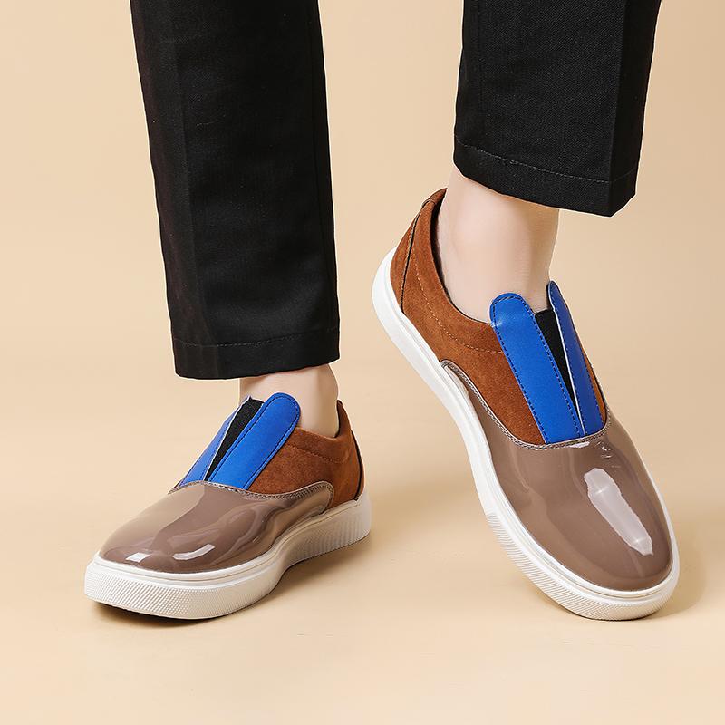 New Leisure Men Pu Leather Flats Slip on Outdoor Casual Shoes Low Top Lazy Shoes Non Slip Walking Loafers Moccasins for Male