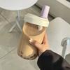 Large Capacity Pearl Milk Tea Glass Cup with Straw, Simple Design Plastic Water Bottle, Casual Style Drinkware for Daily Use