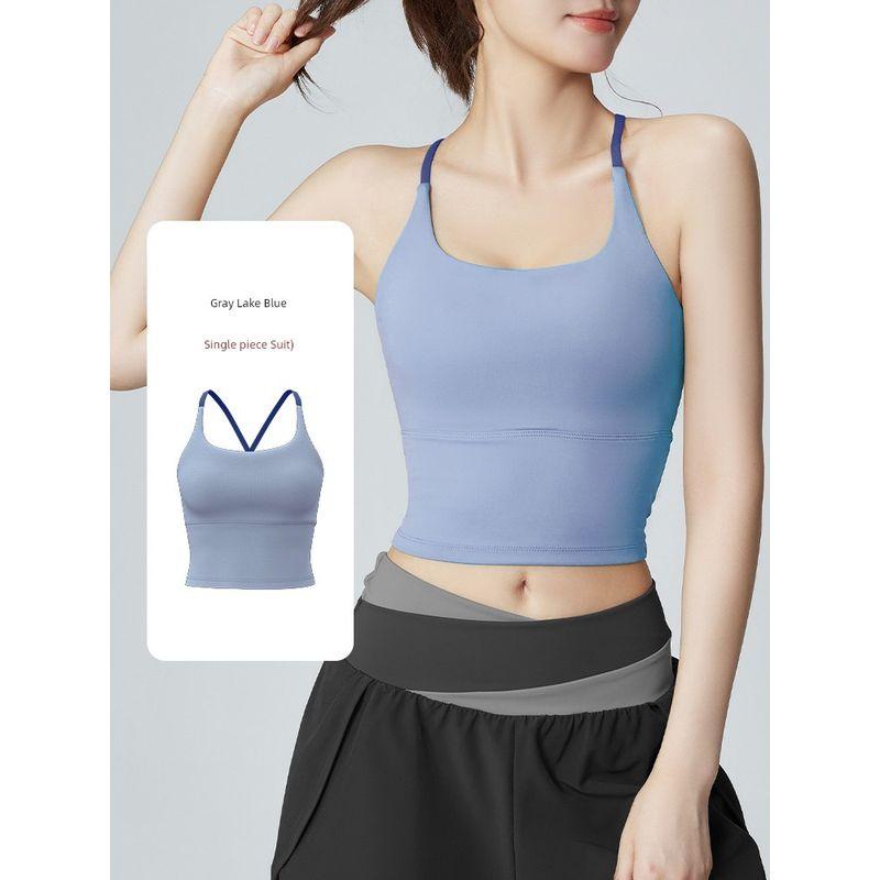 

Новинка Тонкие плечевые лямки Нагрудная подушечка Одежда для йоги Топ Спортивное нижнее белье Женский спортивный бюстгальтер Фитнес Йога Красивая спинка Слинг Grey Lake Blue Vest M