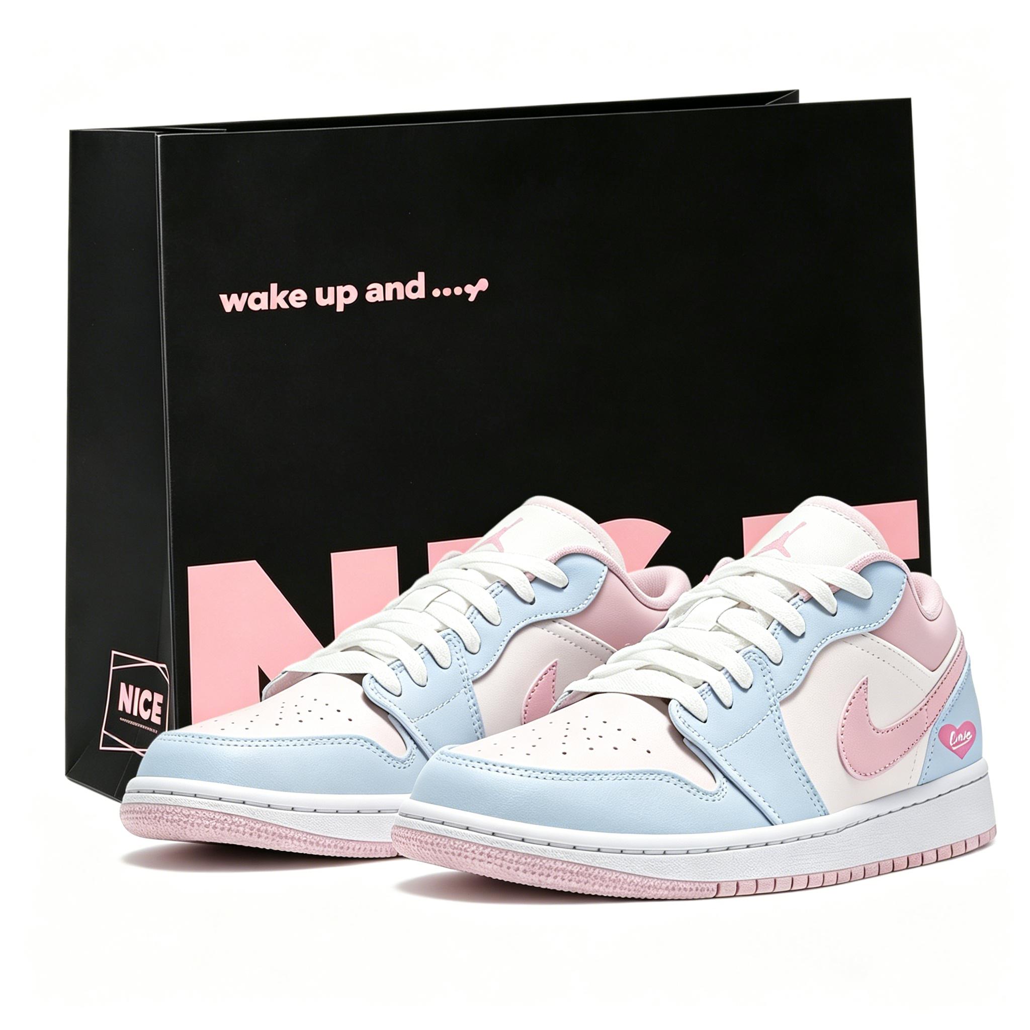 

Jordan Air Jordan 1 Top Grain Cow Leather Low top Vintage Basketball Shoes Unisex Blue Pink Balloons 553560-614(Team1276-) 38.5