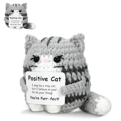 Nuevo Adorno de Muñeca Gato de Ganchillo Decoración para el Hogar Habitación Muñeca Gato Tejida a Mano Energía Positiva con Tarjeta Regalos para Fiestas