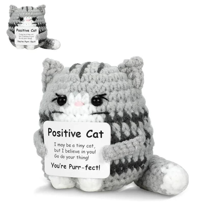 Nieuwe Haak Kat Poppetje Ornament Huis Kamer Decoratie Handgemaakt Gebreid Positieve Energie Kat Poppetje Met Kaart Feest Cadeaus