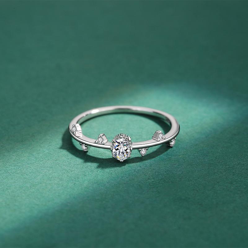 Klassischer unregelmäßiger Blattring mit rundem Kristall und vollem Zirkonia, Paarring für Frauen, Original-Sterlingsilber, Verlobung, Brautgeschenk, Schmuck