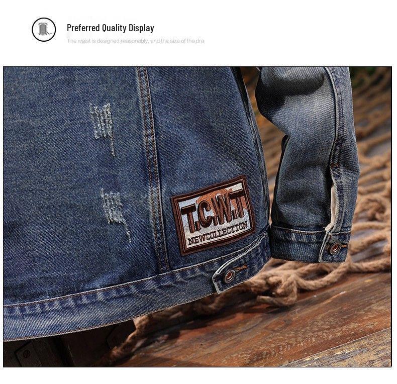 Men's Retro Winter Denim Jacket with Lambswool Lining - Trendy, Handsome, and Warm Cotton Outerwear