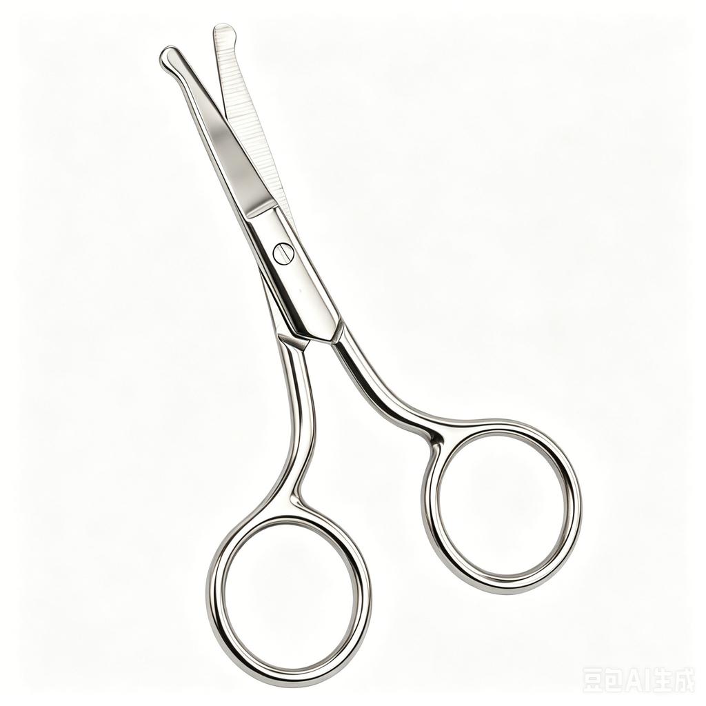 Stainless steel round head nose hair scissors thickened non-slip makeup eyebrow trimmer convenient beard scissors