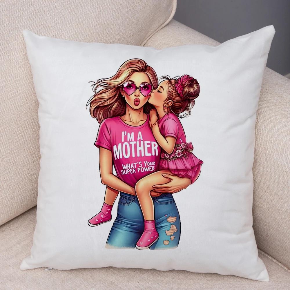 Beautiful Super Mother and Baby Pillow Case  Decor Cartoon Women Cushion Cover for Sofa Home Short Plush Pillowcase 45x45cm