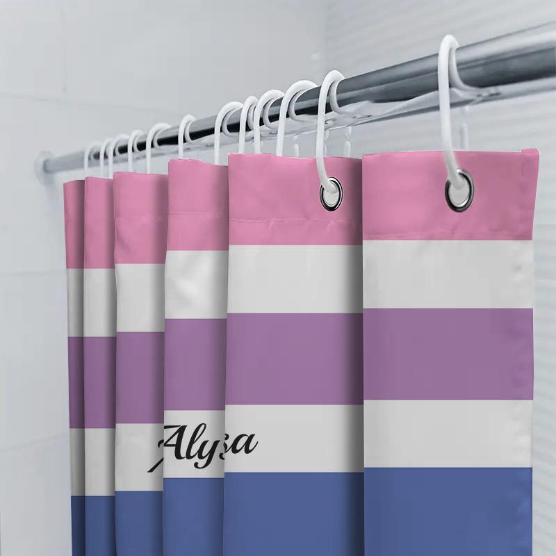Customizable Bathroom Shower Curtain With Lgbt Pride Flag For Gender Fluid Individuals Name, 72'' X 72'', Pink Purp