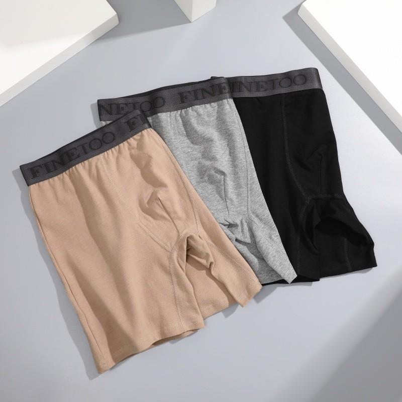 FINETOO Men Pure Cotton Boxer Briefs Soft and Breathable Underwear Sweat Absorbing and Antibacterial Panties S-XXL