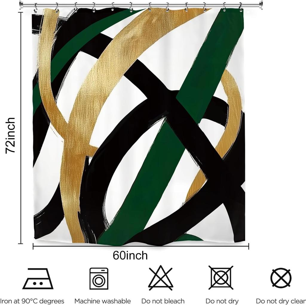 Abstract Gold Green Black Brush Stroke Pattern Waterproof Shower Curtain 180x200cm - Modern Art Print Bath  Living Room Decor