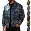 Men's Corduroy Collar Jacket Long Sleeve Relaxed Fit Halloween Print for Fall Winter