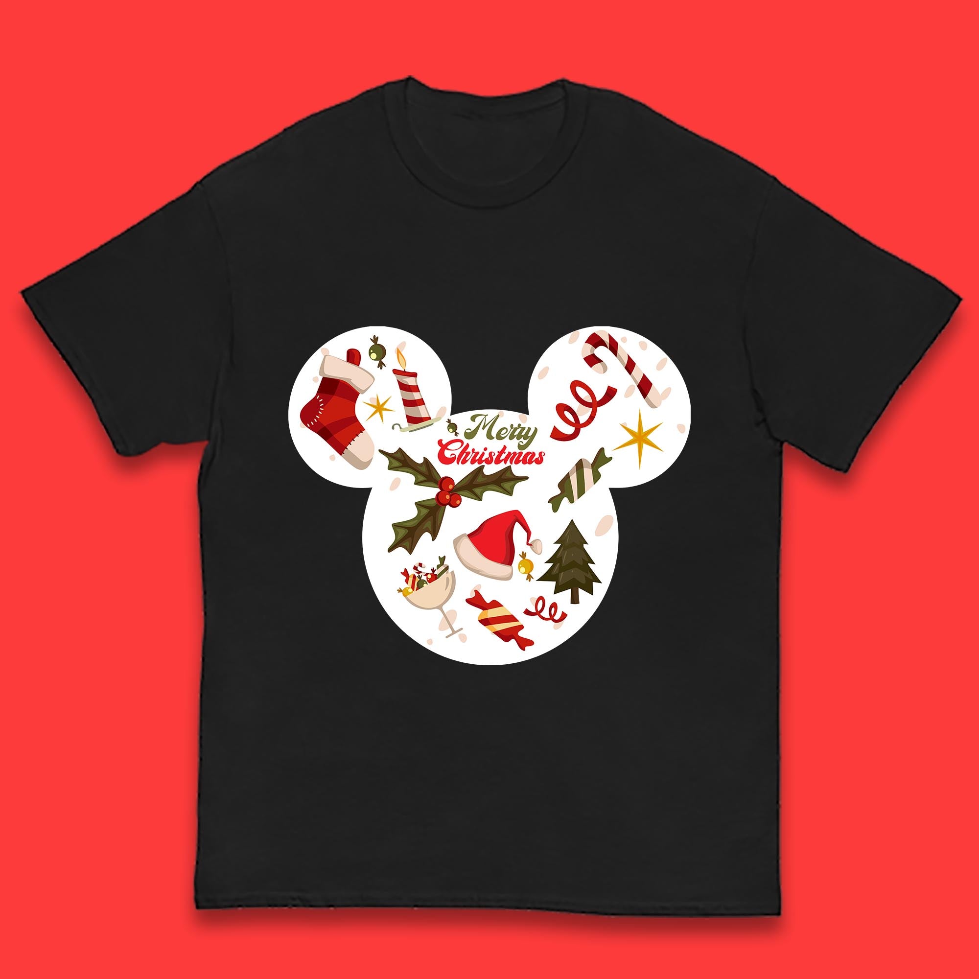 Merry Christmas Disney Mickey Mouse Head Kids T Shirt Christmas Top 150