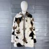 Damen Mittellanger Kunstpelzmantel Kuh Turn-Down Kragen Street Style S-M-L