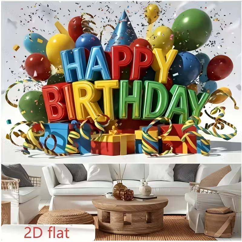 2D Colorful Happy Birthday Backdrop for Kids & Toddler Birthday Parties