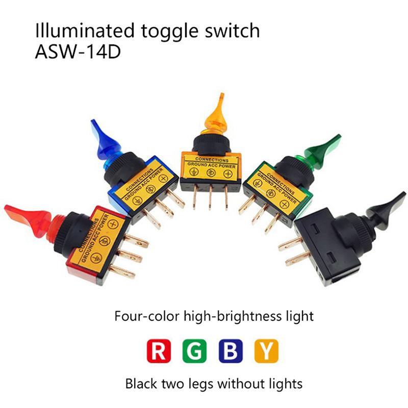 12V Led Toggle Switch 3-Pin 10A 3-Pin Asw-14D Short Handle With Led Lights Waterproof
