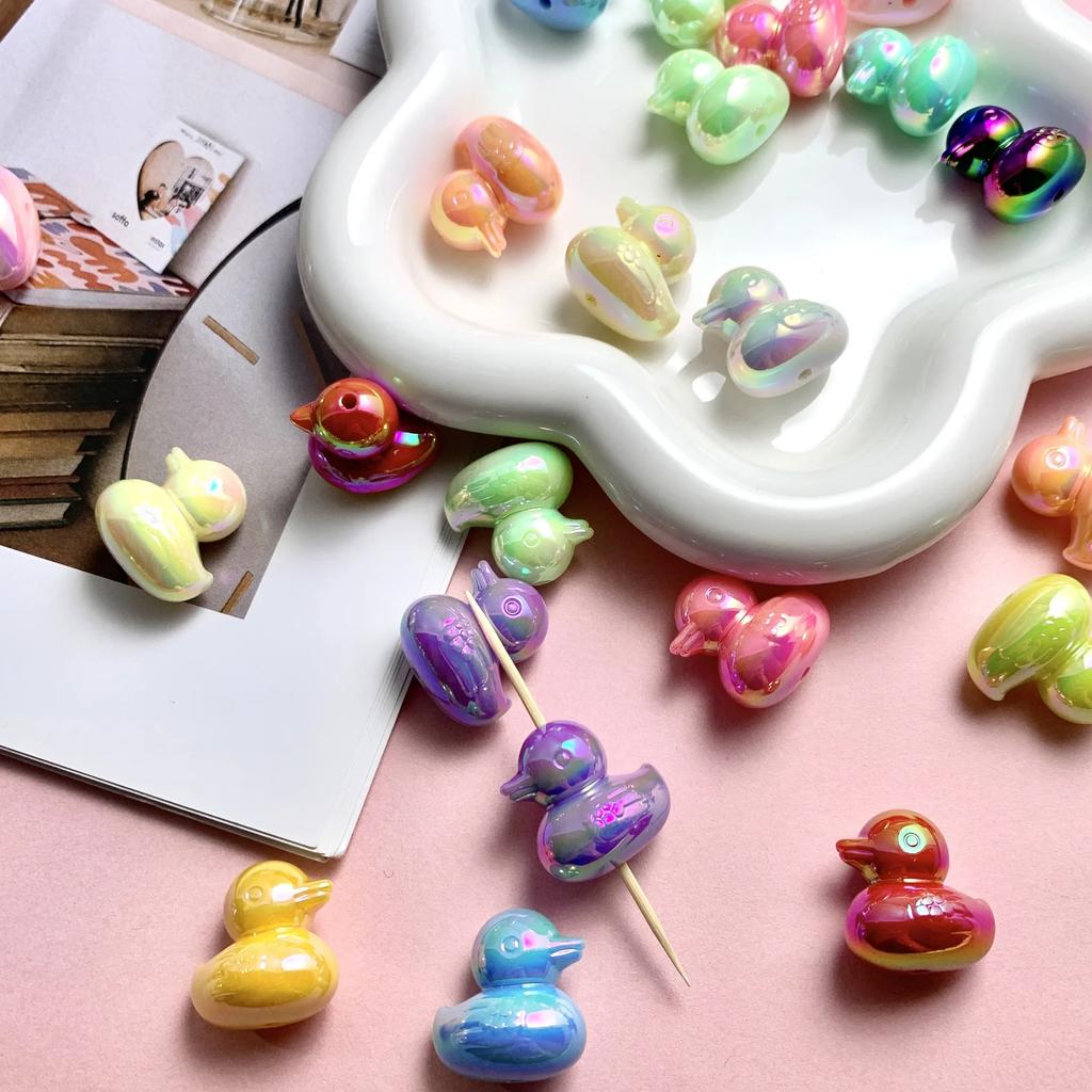 DW11 5pcs Personality Style Cartoon Cute Colorful 3D Duck Beads Cartoon Beads DIY Jewelry Diy Chain Bracelet Pendant Accessories