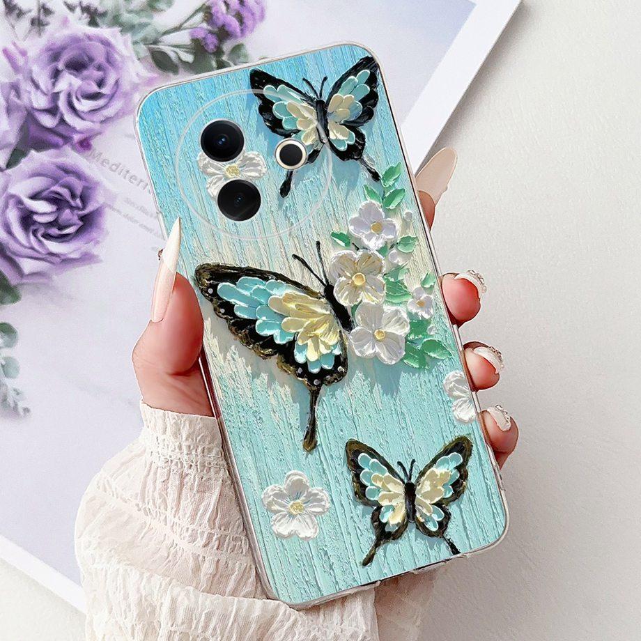 For Vivo Y39 5G Y300i 5G / Vivo V2436 V2444A Back Cover Girly Fashion Flower Butterfly Painting Case Soft Clear Silicone Funda