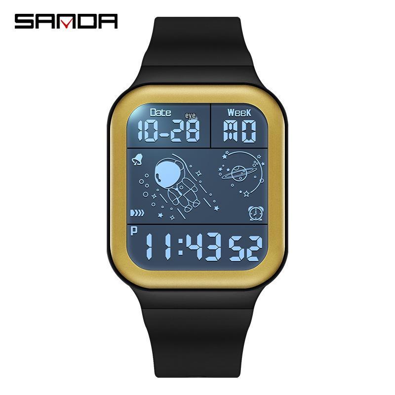 Sanda New Electronic Astronaut Watch – Square Strap, Detachable, Digital for Teens and Students