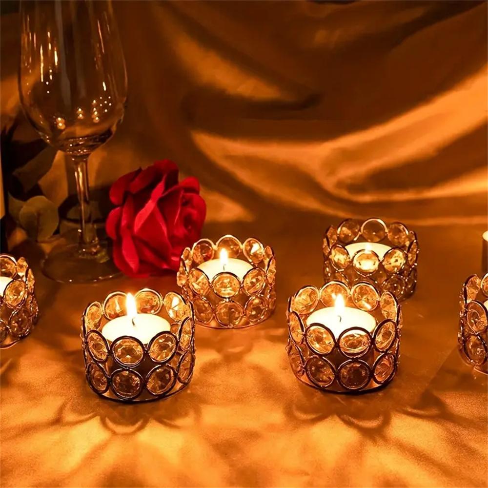 4pcs Silvery Golden Crystal Tealight Candle Holders for Home Table Bedroom Centerpiece Wedding Family Party Decor Creative Gifts