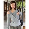 Gray Off-the-Shoulder Ruched Slim-Fit Long-Sleeve T-shirt for Women - Early Autumn Design