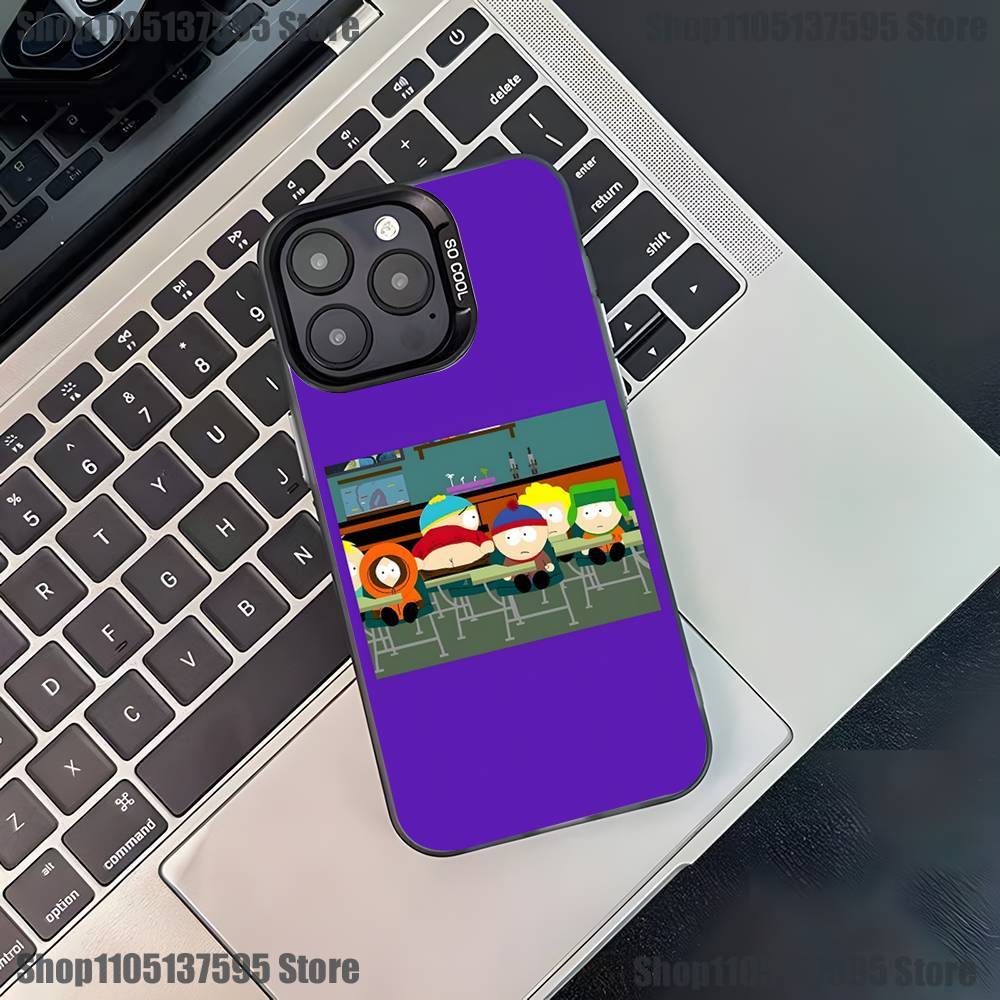 Custodia per Telefono Divertente Cartone Animato S-South-P-Park Per iPhone 17,16,15,14,13,12,11,Pro,XS,Max,Plus,Mini,SE4,E Nera Opaca Cover Antiurto