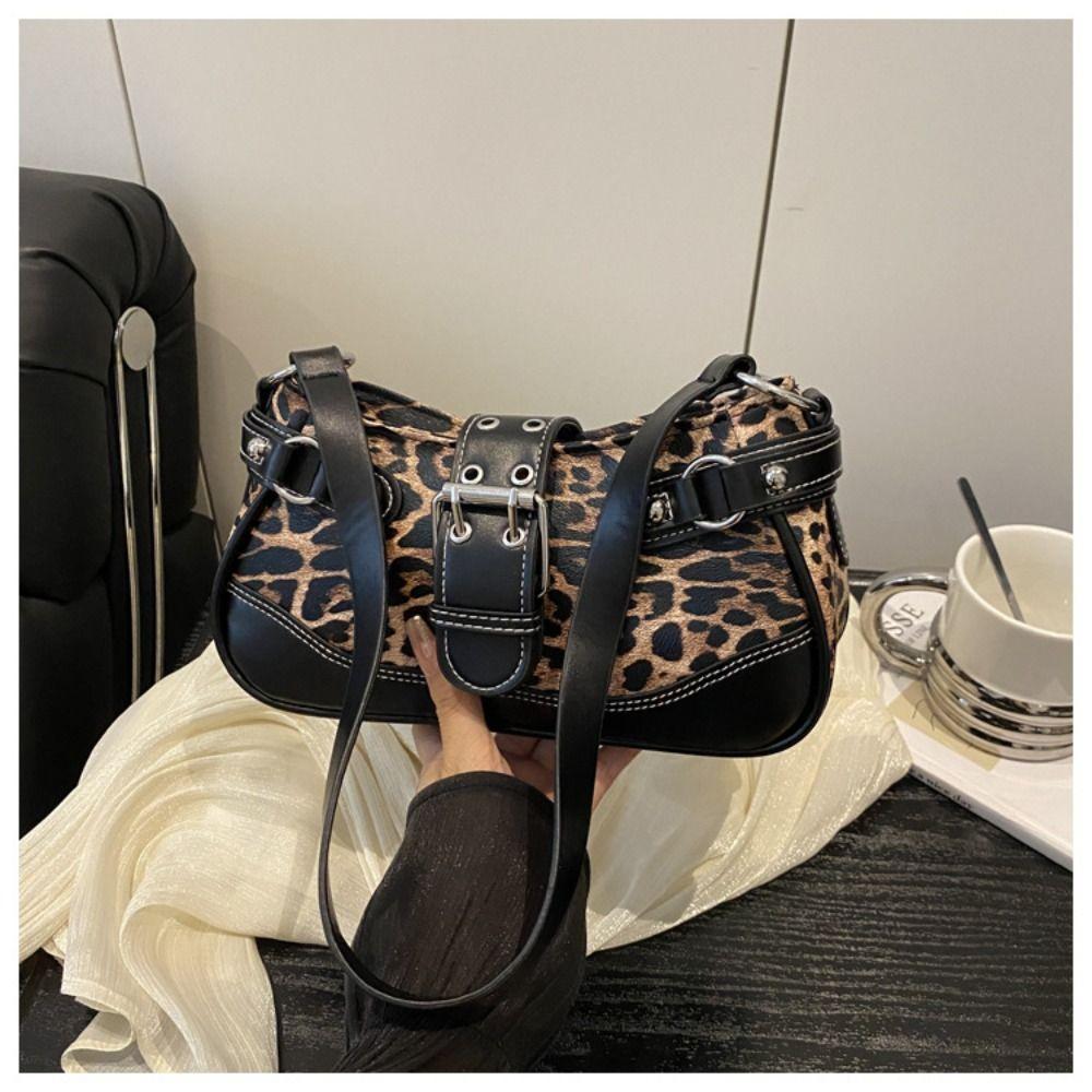 Stylish PU Shoulder Bags Leopard Print Retro Messenger Bag Large Capacity Underarm Bag Women Daily Use