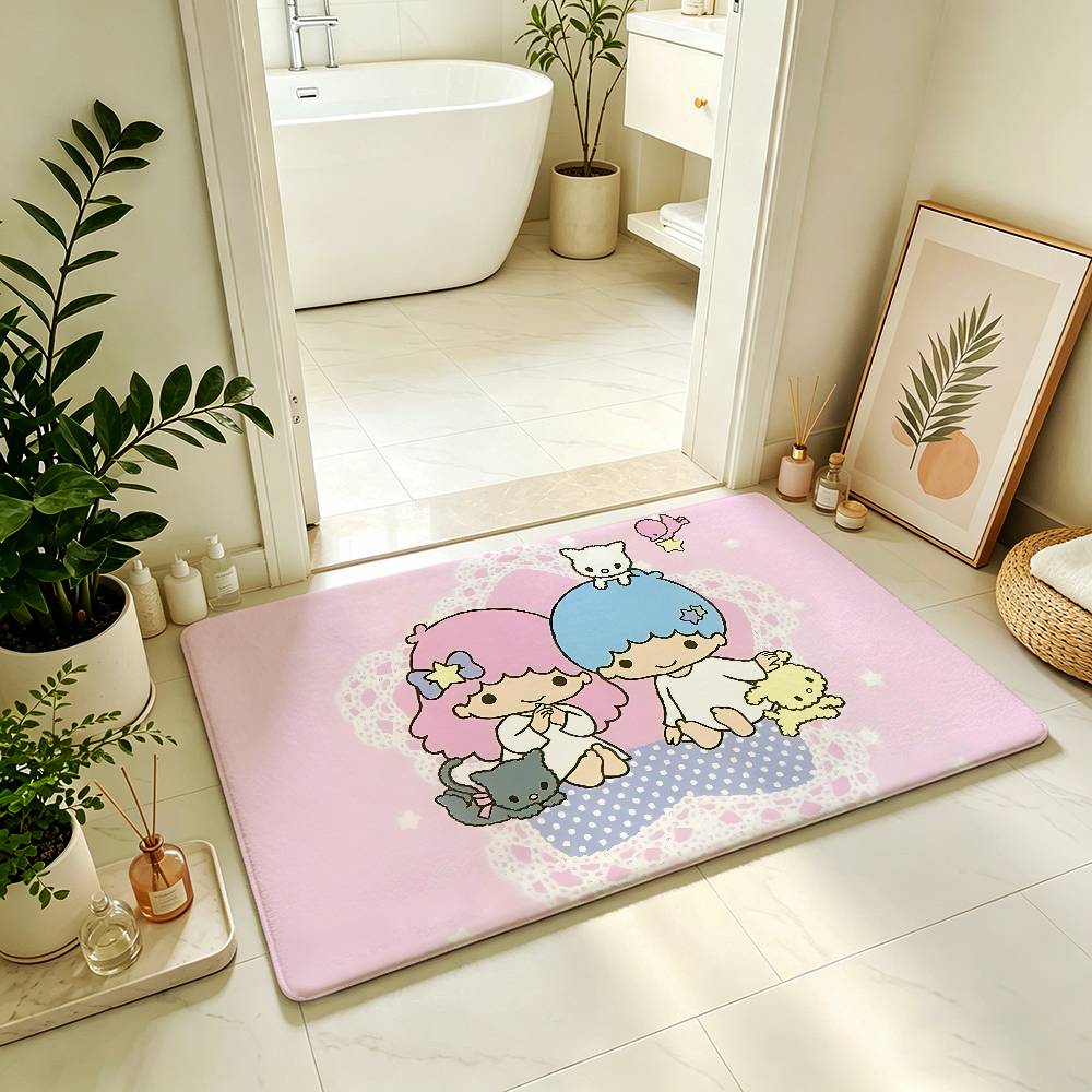 The Kawai L-Little Twin S-Star Cute Carpet Bathroom Anti-slip Mat Door Mat Home Decoration Mat Entrance Mat Scratch-resistant