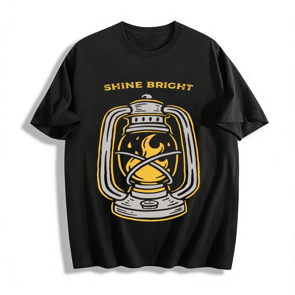 

Vintage Kerosene Lamp Print Tee Shine Bright Motivational Casual Top Pure cotton T-shirt XXS