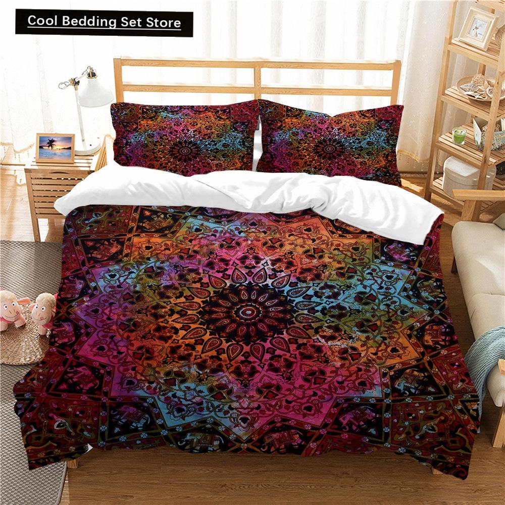 Bohemian Lotus King Queen Duvet Cover Boho Mandala Bedding Set For Kids Teens Adults Exotic Flowers 2/3Pcs Polyester Quilt Cover