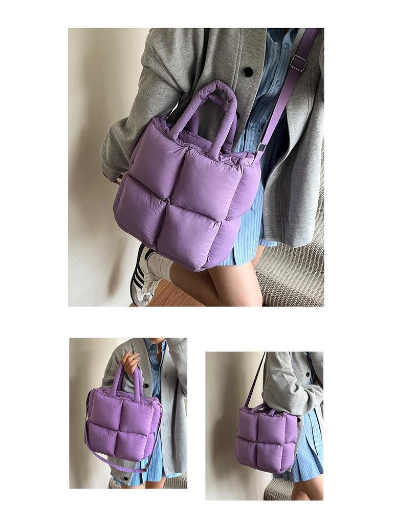 Lightweight, Fashionable Candy-Colored Down Jacket with Quilted Shoulder and Puff Crossbody Bag, Large Capacity, Solid Color