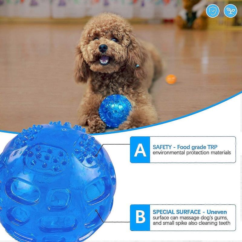 Dog Ball Squeak Toy Durable Puppy Chew Ball Waterproof Floating Stretch Rubber Ball with Squeak for Training Swimming, 3-Pack (Orange, Blue, Green)